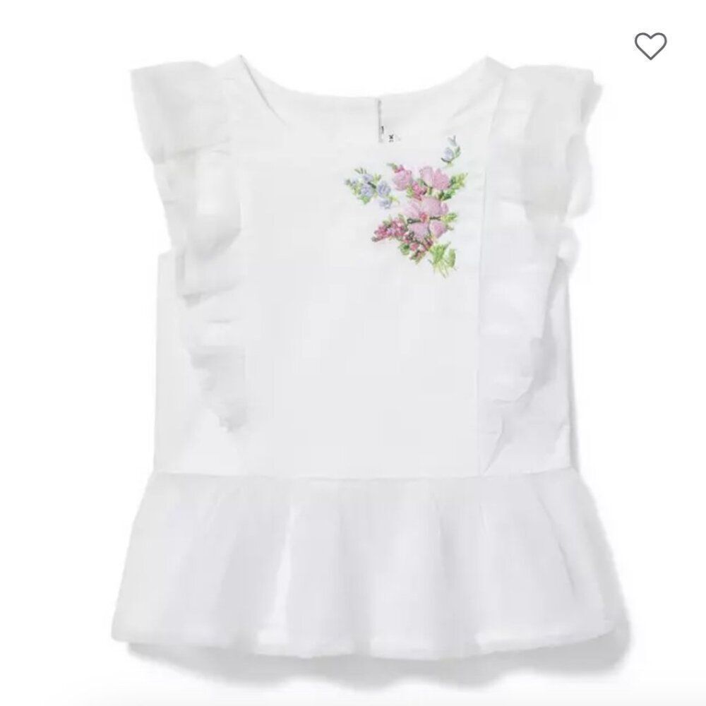 Janie and Jack 100035111 Girl White Embroidered Peplum Top  NWT size 6-12 m